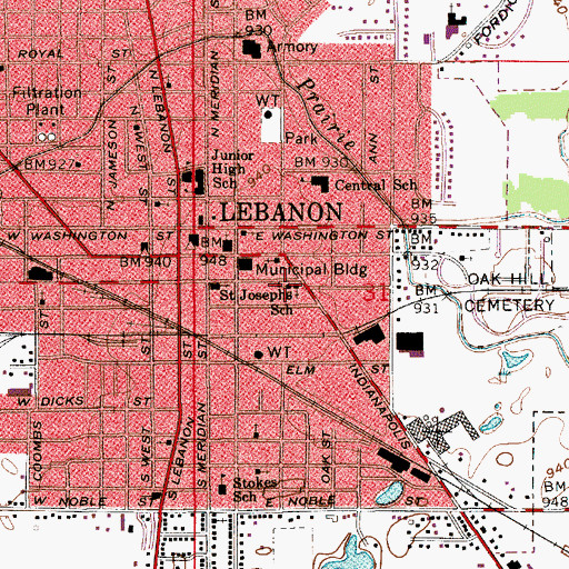 Topographic Map of Saint Josephs School, IN