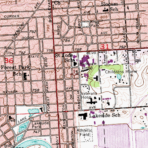 Topographic Map of Saint Jude Elementary School, IN