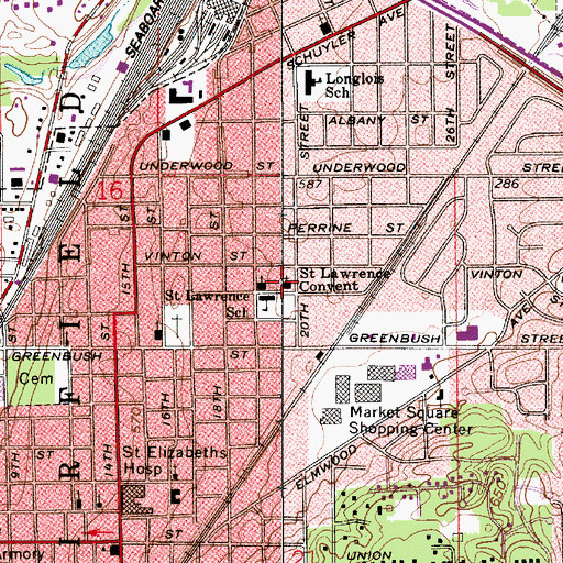 Topographic Map of Saint Lawrence Convent, IN