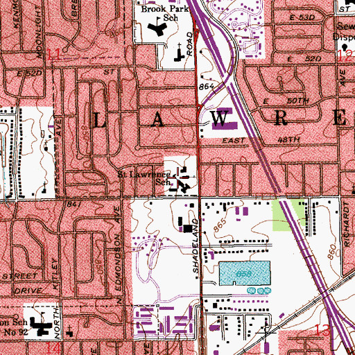 Topographic Map of Saint Lawrence School, IN