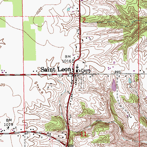Topographic Map of Saint Leon, IN