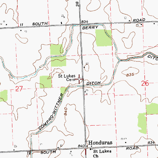 Topographic Map of Saint Lukes Cemetery, IN