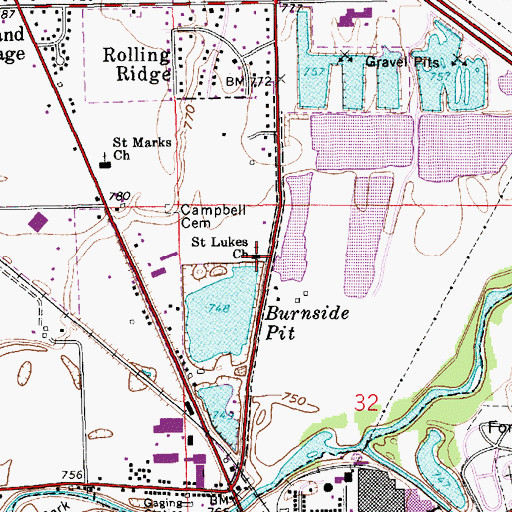Topographic Map of Saint Lukes Church, IN