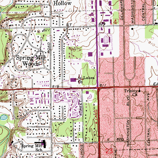 Topographic Map of Saint Lukes Methodist Church, IN