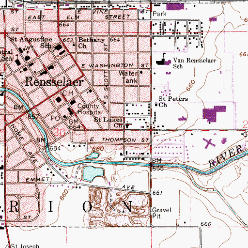 Topographic Map of Saint Lukes Church, IN