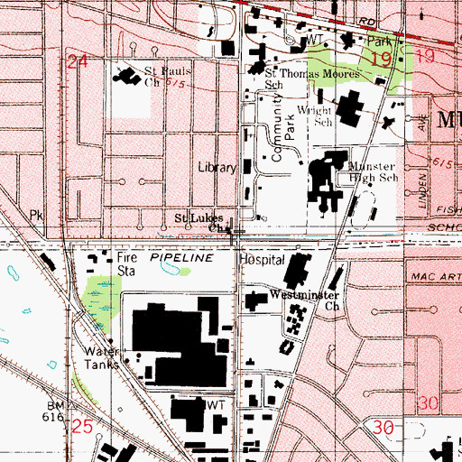 Topographic Map of Saint Luke's Evangelical Lutheran Church, IN