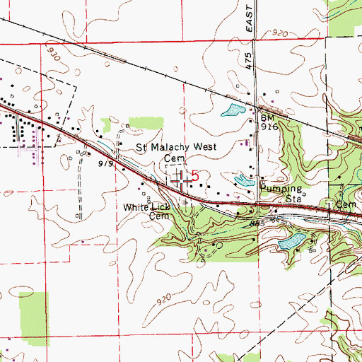 Topographic Map of Saint Malachy West Cemetery, IN