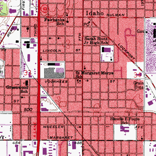 Topographic Map of Saint Margaret Marys School, IN
