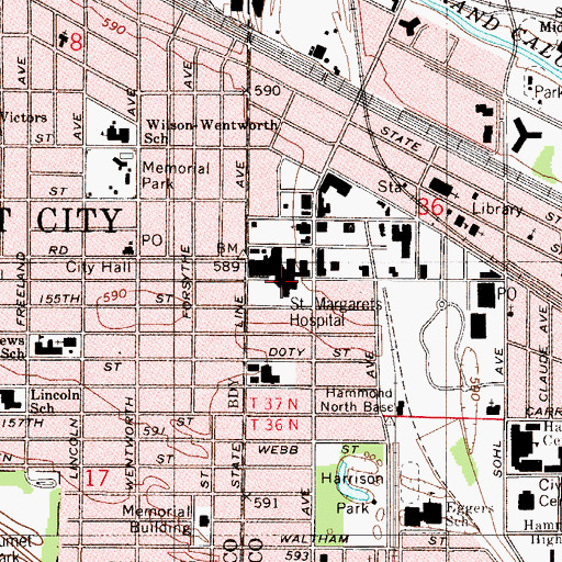 Topographic Map of Franciscan Health Hammond Hospital, IN