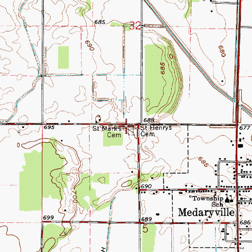 Topographic Map of Saint Marks Lutheran Cemetery, IN