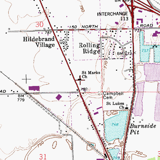 Topographic Map of Saint Marks Church, IN