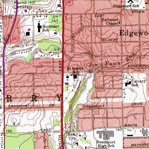 Topographic Map of Saint Mark School, IN
