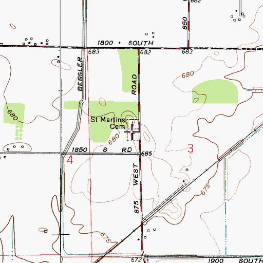 Topographic Map of Saint Martins Cemetery, IN