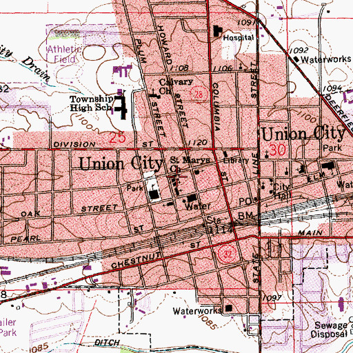 Topographic Map of Saint Mary Church, IN