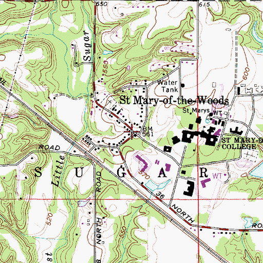 Topographic Map of Saint Mary-of-the-Woods, IN