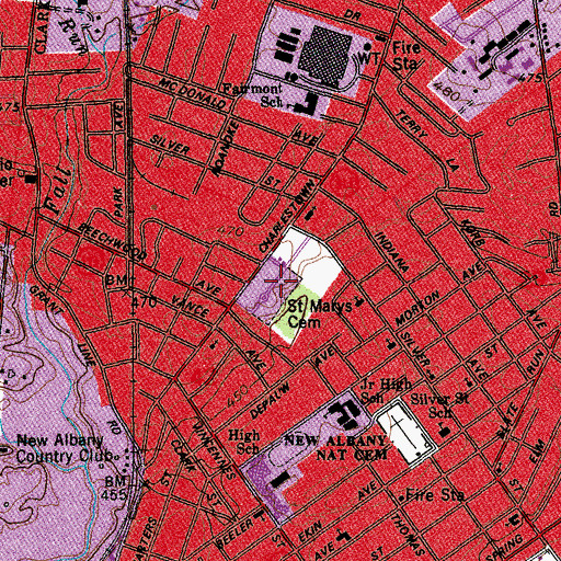 Topographic Map of Saint Mary's Cemetery, IN