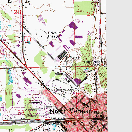 Topographic Map of Saint Marys Cemetery, IN