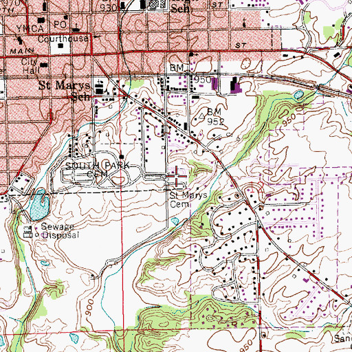 Topographic Map of Saint Marys Cemetery, IN