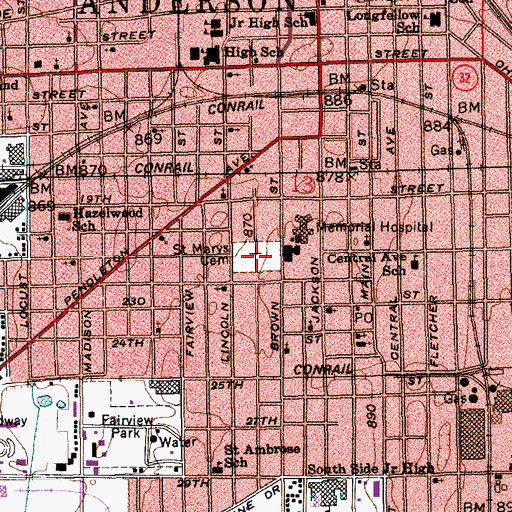 Topographic Map of Saint Marys Cemetery, IN