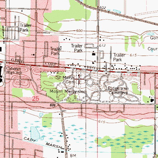 Topographic Map of Saint Marys Cemetery, IN