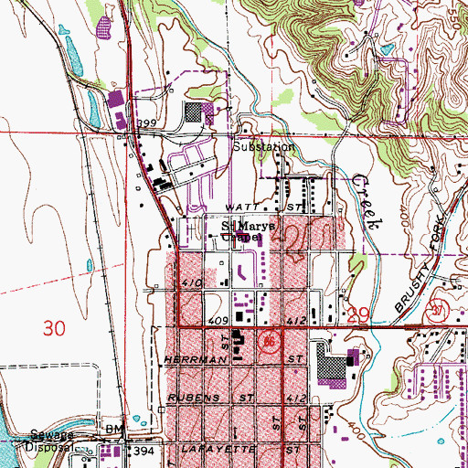 Topographic Map of Saint Marys Chapel, IN