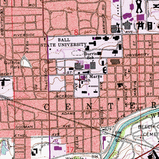 Topographic Map of Saint Mary School, IN