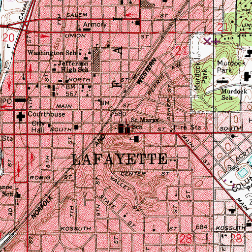 Topographic Map of Saint Mary Cathedral School, IN