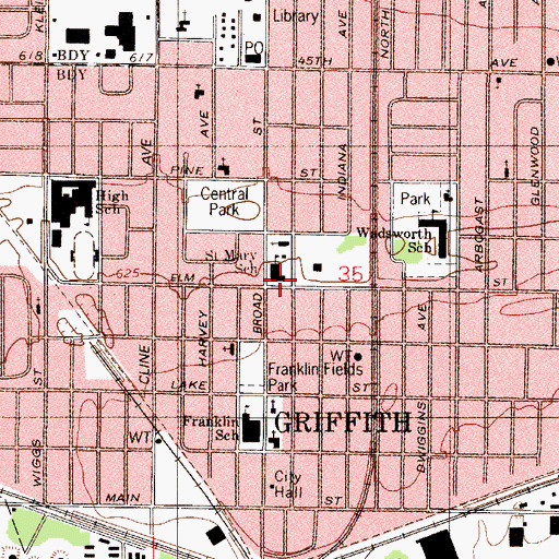 Topographic Map of Saint Mary School, IN