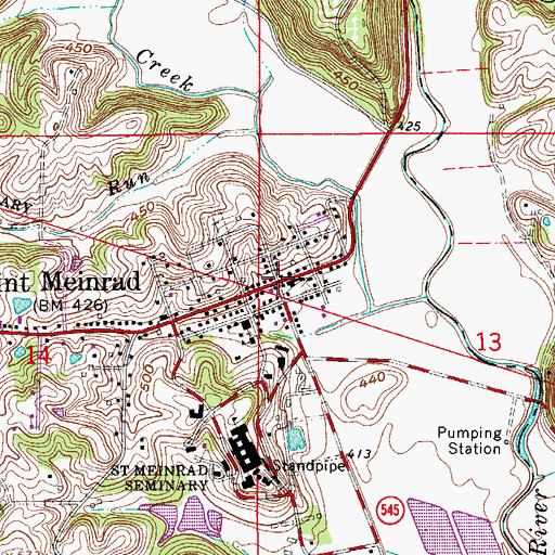 Topographic Map of Saint Meinrad, IN