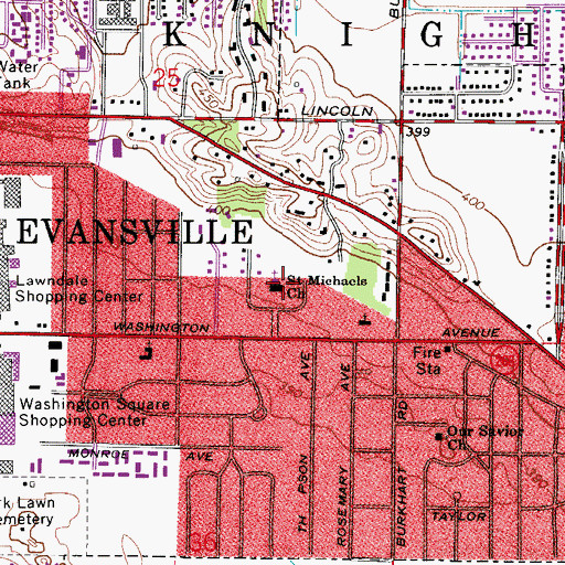 Topographic Map of Saint Michaels Church, IN