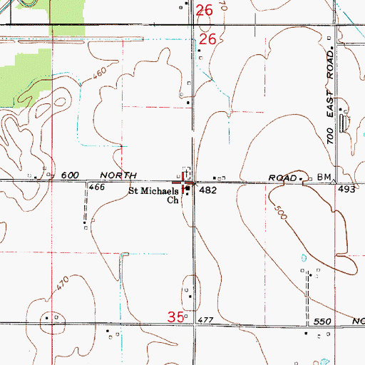 Topographic Map of Saint Michaels Church, IN
