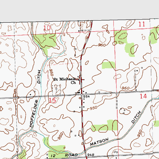 Topographic Map of Saint Michaels Church, IN