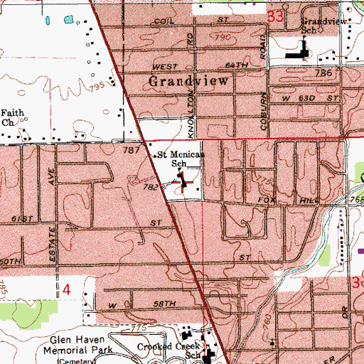Topographic Map of Saint Monica School, IN