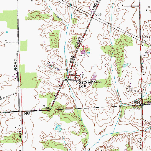 Topographic Map of Saint Nicholas School, IN