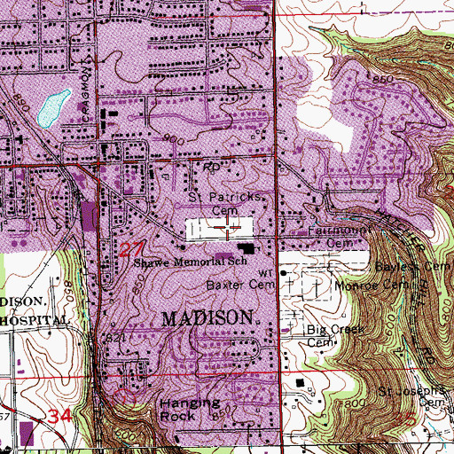 Topographic Map of Saint Patricks Cemetery, IN
