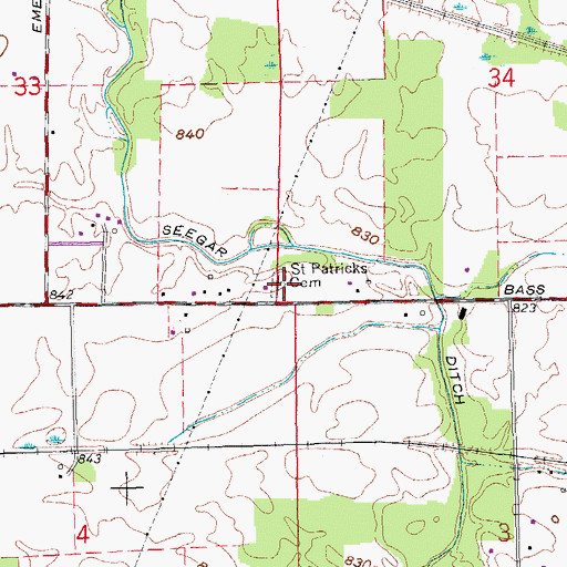 Topographic Map of Saint Patrick Roman Catholic Cemetery, IN
