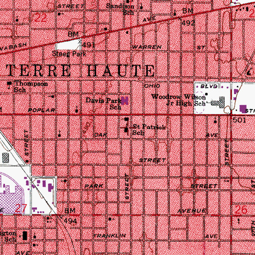 Topographic Map of Saint Patrick School, IN