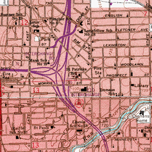 Topographic Map of Saint Patricks School, IN
