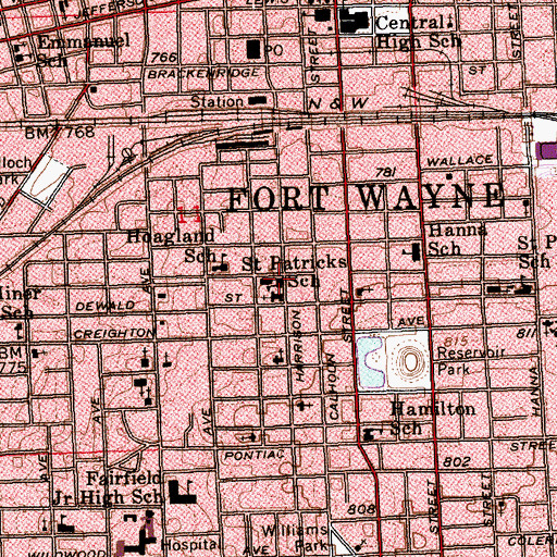 Topographic Map of Saint Patricks School, IN