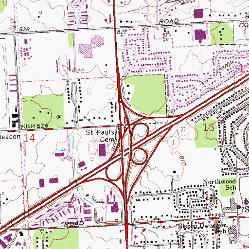 Topographic Map of Saint Pauls Evangelical Lutheran Cemetery, IN