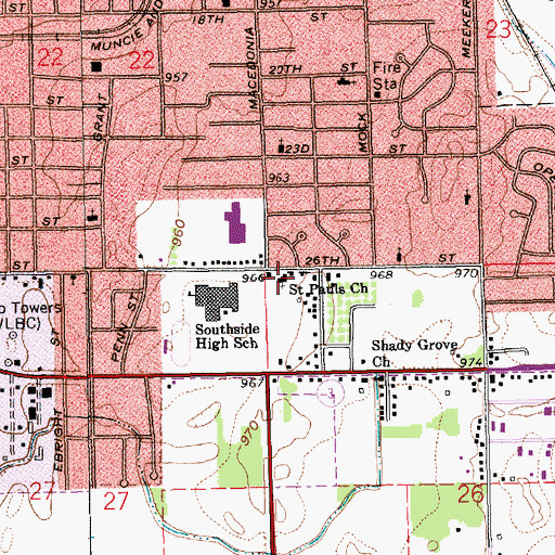 Topographic Map of Saint Pauls Church, IN