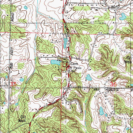 Topographic Map of Saint Pauls Church, IN