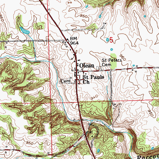 Topographic Map of Saint Pauls Church, IN