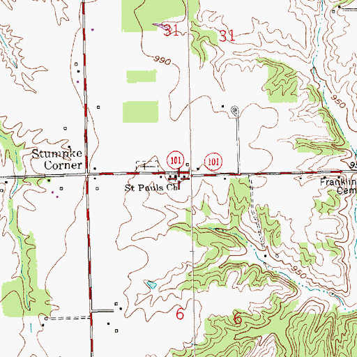 Topographic Map of Saint Pauls Church, IN