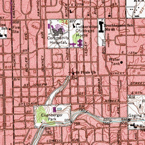 Topographic Map of Saint Paul United Church of Christ, IN