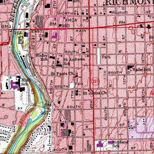 Topographic Map of Saint Pauls Church, IN