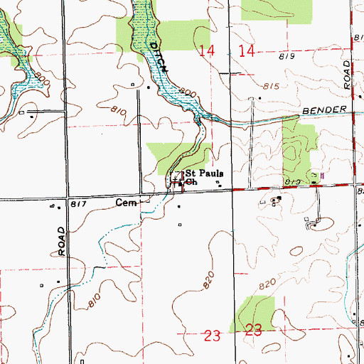 Topographic Map of Saint Pauls Church, IN