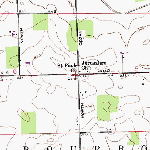 Topographic Map of Saint Pauls Church, IN