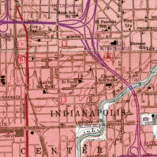Topographic Map of Saint Pauls School, IN