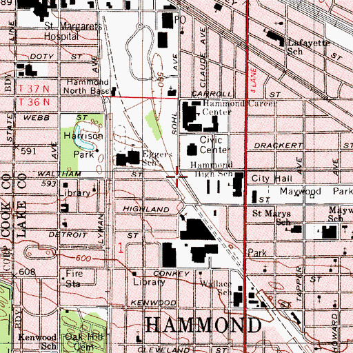 Topographic Map of Saint Paul Lutheran School, IN